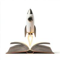 Rocket launch from an open book symbolizes creativity and imagination in education photo