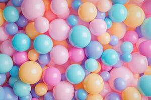 Colorful assortment of glossy balls in pastel shades creates a vibrant background for creative projects and celebrations photo