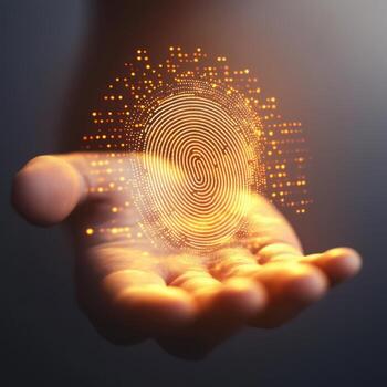 Digital fingerprint representation emerges from an open hand showcasing technology and security in the modern world photo
