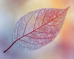 Macro image of translucent autumn leaf with intricate vein patterns and warm gradient background - Variant 22 photo