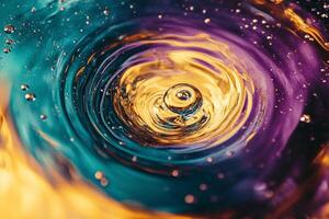 Macro photography of swirling oil and water patterns with vibrant golden and purple reflections creating abstract textures - Variant 41 photo