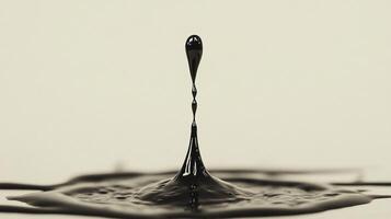 Macro photography of a single droplet of black ink splashing and spreading on a white textured surface in high contrast - Variant 40 photo