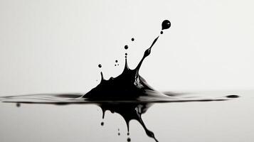 Single black drop of liquid dropping with rippling impact creating a mesmerizing minimalistic abstract design photo