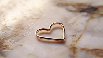 Solitary paperclip bent into heart shape resting on pinkish marble soft shadows and modern minimalist concept photo
