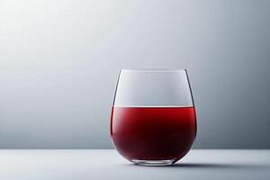 Minimalist image of pomegranate juice in clear glass with neutral background for health themes photo