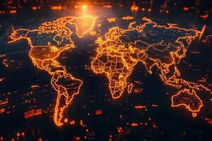 Digital Global Map Visualization with Glowing Network Connections for Technology Design photo