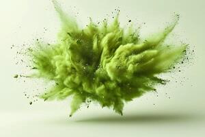 Vibrant Green Powder Explosion on Light Background for Dynamic Design photo