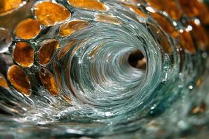 Abstract Glass Art Intricate Swirl Pattern with Amber Accents for Artistic Design photo