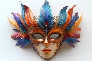 Colorful Venetian Mask with Feathers for Carnival Celebration and Costume Design photo
