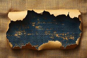 Vintage Torn Paper on Textured Fabric for Rustic Design and Decoration Projects photo