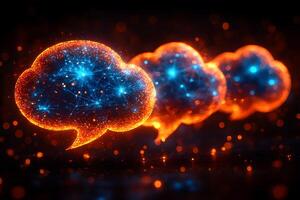 Futuristic Digital Communication Glowing Speech Bubbles with Neural Networks for Tech Design photo
