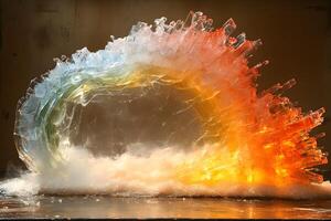 Dynamic Ice Sculpture with Vivid Color Transitions for Artistic Decor photo