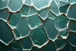 Shattered Glass Texture on Emerald Background for Creative Design Projects photo