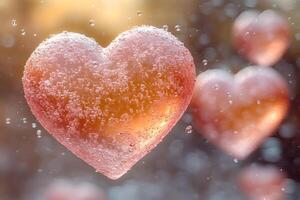 Romantic Heart-Shaped Ice Sculptures with Bubbles for Valentine's Day Celebration Design photo