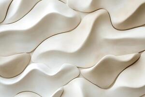 Soft, curved clay shapes in shades of white, beige, and taupe create a tranquil backdrop. Shadows add depth on a light surface, perfect for text overlay and artistic expressions photo