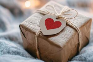 Beautifully crafted gift box features recycled paper and is tied with cotton string. A heart-designed tag adds a personal touch, creating an eco-friendly and charming display photo