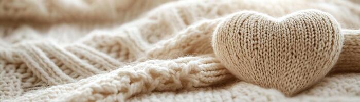 Soft knitted textures in light beige tones set a cozy atmosphere perfect for Valentine's. A small heart accent adds a charming touch, with ample space for custom text overlay photo