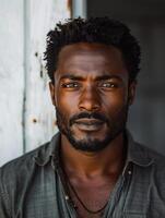 A close-up portrait of a man with a serious expression photo