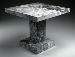 A square marble table with a unique I-shaped base photo