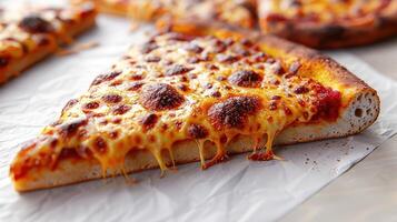 A close-up shot of a single slice of pizza with melted cheese and red sauce photo