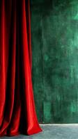 Red Curtain Against a Deep Green Wall photo