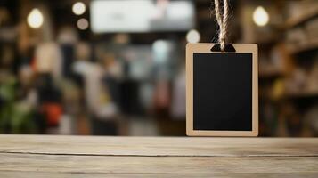 Blank Wooden Blackboard Hanging Display photo