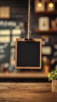 Empty Hanging Blackboard in a Rustic Cafe photo
