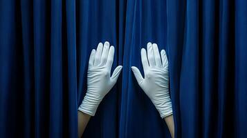 Hidden Hands Behind a Deep Blue Curtain photo
