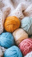 Colorful balls of yarn photo