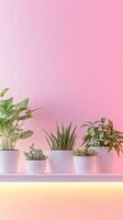 Pink Gradient Wall with Plants on Shelf photo