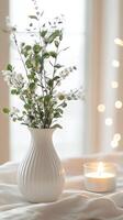 delicado blanco flores en florero - sencillo hogar decoración foto