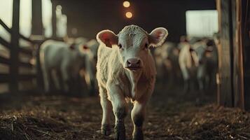Adorable Baby Calf in a Rustic Barn Setting photo