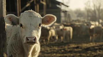 Close-up of a White Calf in a Farm Setting photo