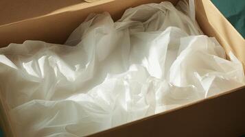 Empty Cardboard Box with Soft White Paper Padding photo