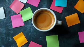 Colorful Notes and Coffee for a Productive Day photo