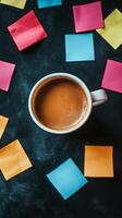 Coffee Break with Colorful Notes - A Simple Workspace photo