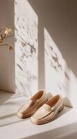 Elegant Beige Loafers in Soft Leather - Stylish Minimalist Shoes photo