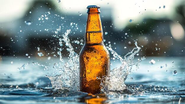 Refreshing Beer Bottle Splashing in Water photo