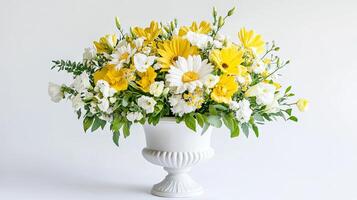 Radiant Yellow and White Floral Arrangement in Elegant Vase photo