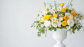 Stunning White and Yellow Floral Arrangement in Elegant Vase photo