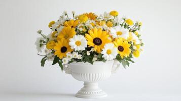 Exquisite yellow and white flower bouquet elegantly displayed in a refined vase photo