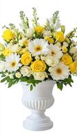 Radiant yellow and white floral design nestled in a classy vase photo