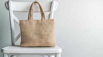 Natural Woven Tote Bag on White Chair - Simple and Stylish photo