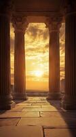 Ancient Columns at Sunset Majestic Historical Architecture photo
