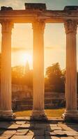 Ancient Ruins Illuminated by Golden Sunset Light photo