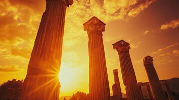 Ancient Pillars Under a Dramatic Sunset photo