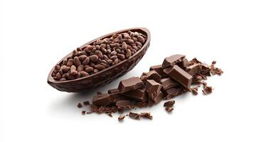 Rich Cocoa Beans and Exquisitely Broken Chocolate Pieces photo
