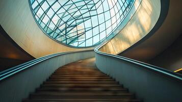 Modern Architectural Spiral Staircase in a Light-Filled Building photo