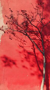 Red Wall with a Tree Shadow - A Striking Urban Scene photo