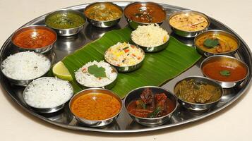 A Colorful Indian Thali Platter of Delicious Dishes photo